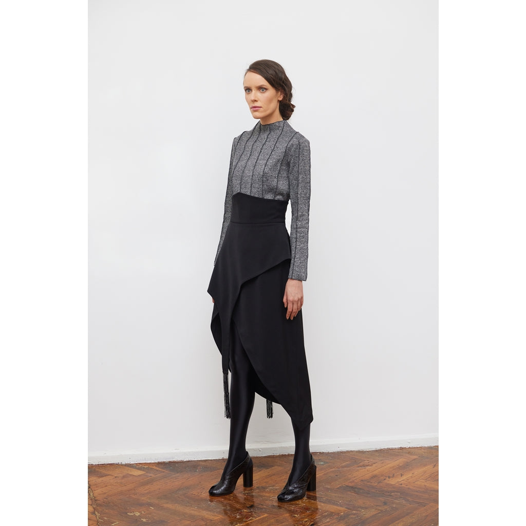 High-Neck Soft Knit Top | Gray