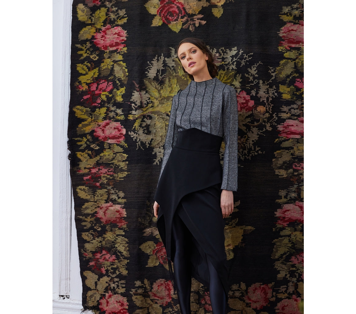 Asymmetric Draped Skirt | Black