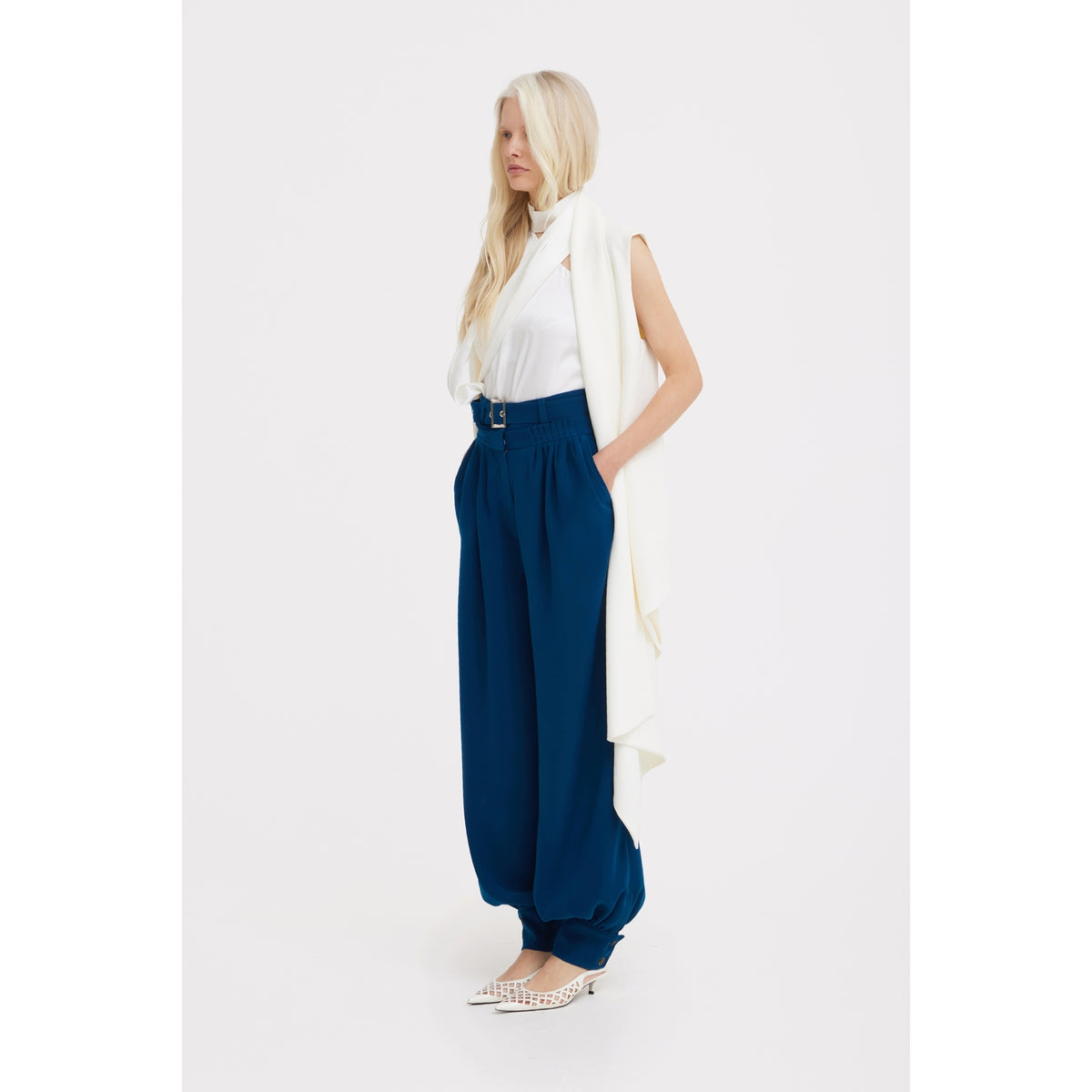 Asymmetrical Sleeveless Blazer - Ecru