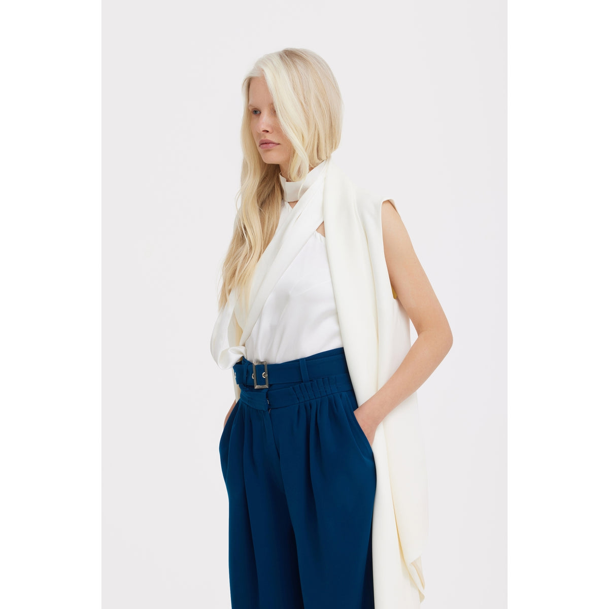 Asymmetrical Sleeveless Blazer - Ecru