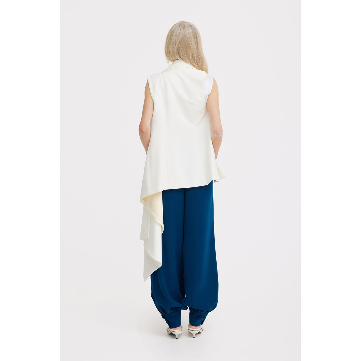 Asymmetrical Sleeveless Blazer - Ecru