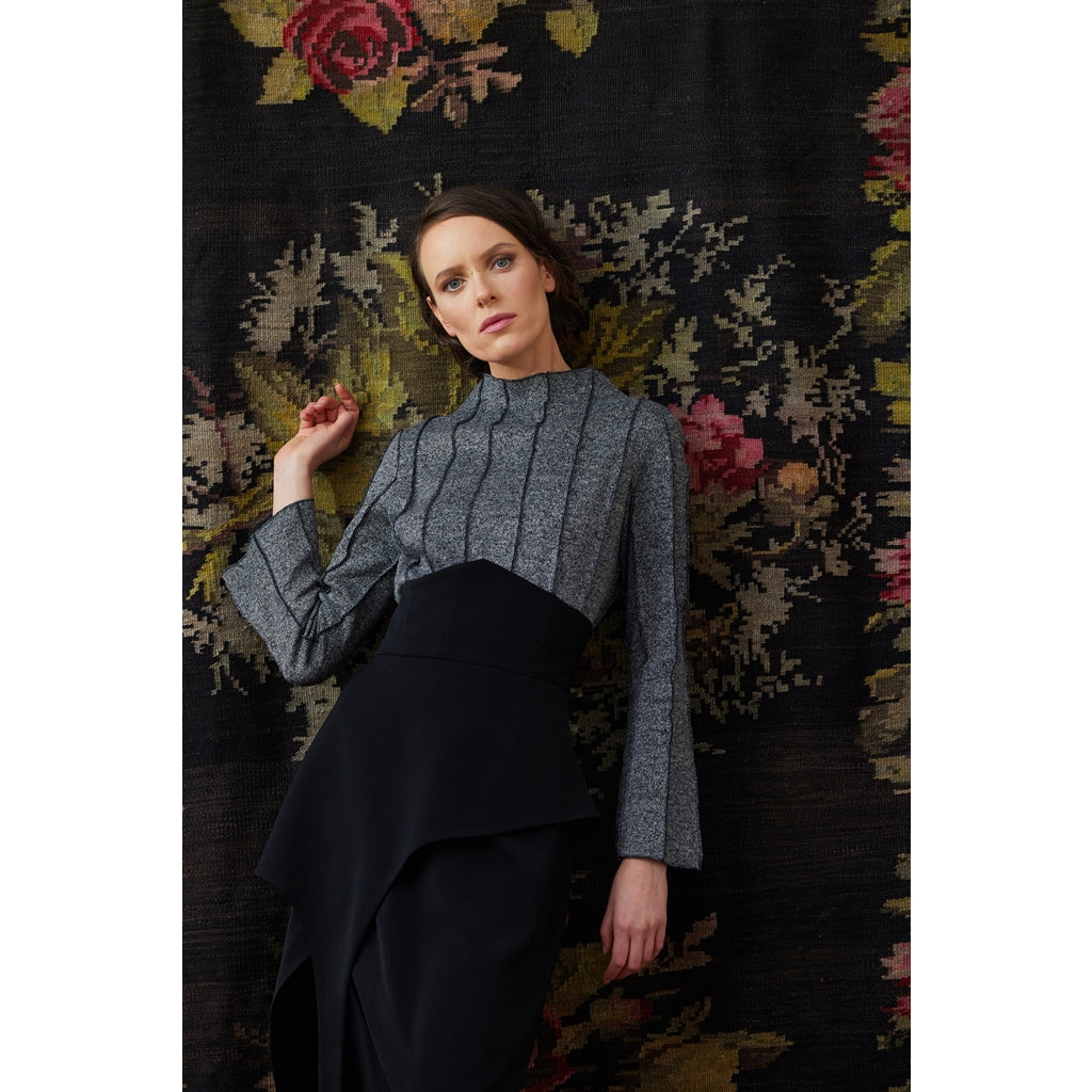 High-Neck Soft Knit Top | Gray