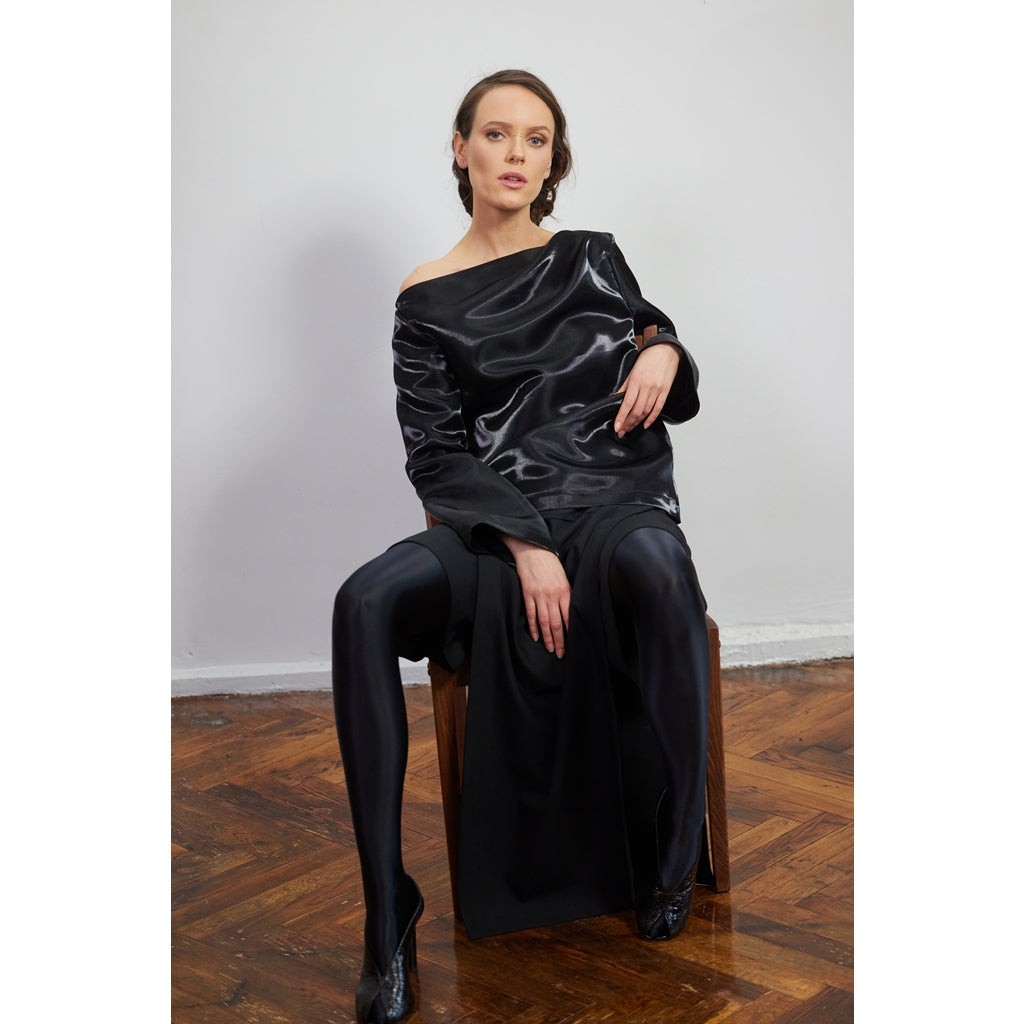 JULIA ALLERT - Boat Neck Blouse With Sheen | Black, buy at DOORS NYC