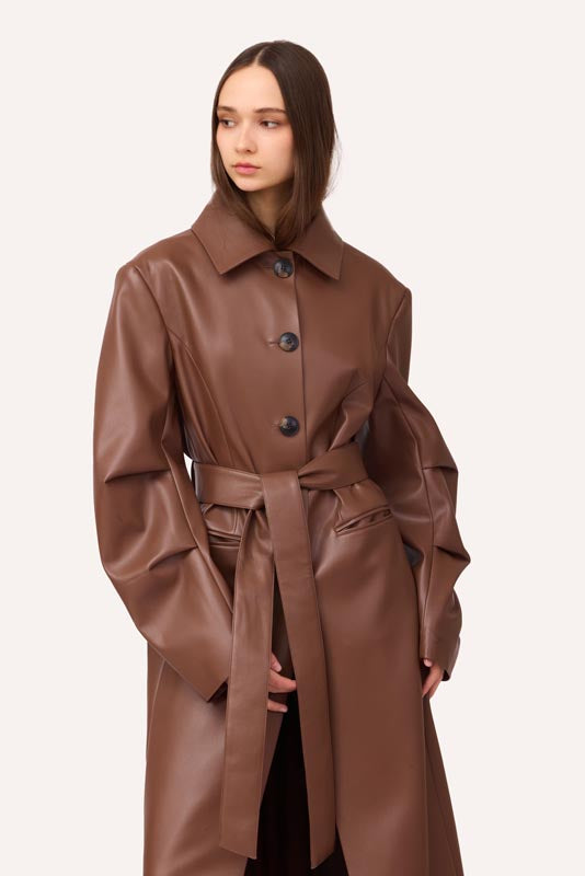 SOTROPA - Trench Coat Eco Leather Brown, buy at DOORS NYC