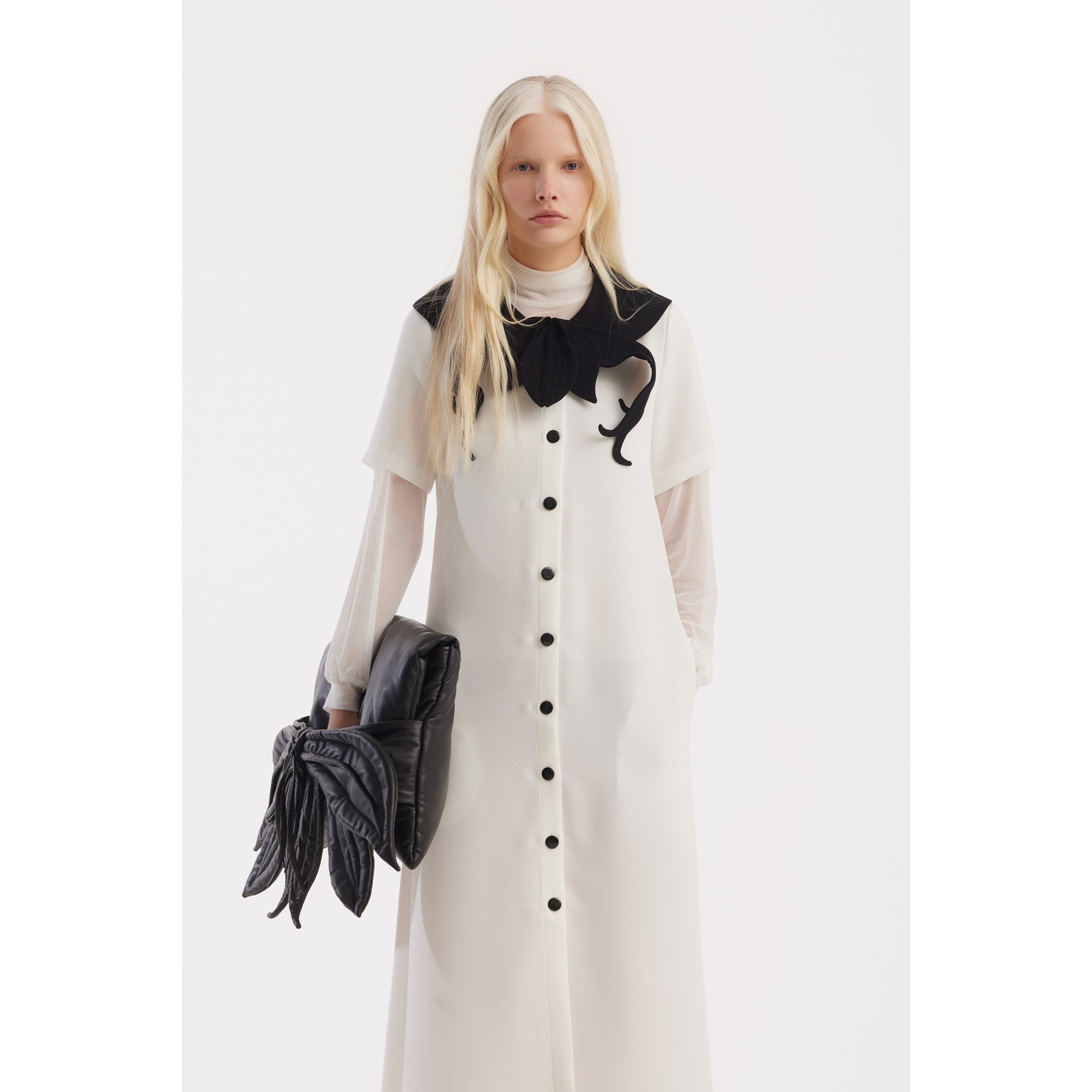 JULIA ALLERT - Straight Midi Shirt Dress With Adjustable Collar – White
