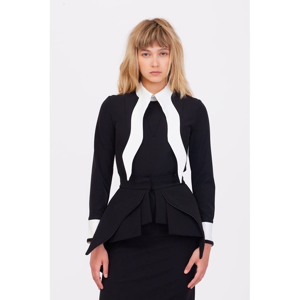 Peplum Belted Dress | Black