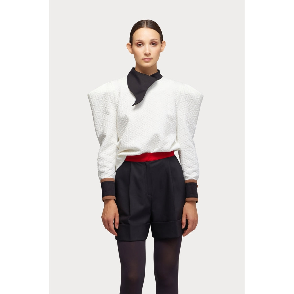 Asymmetrical Collar Blouse | White