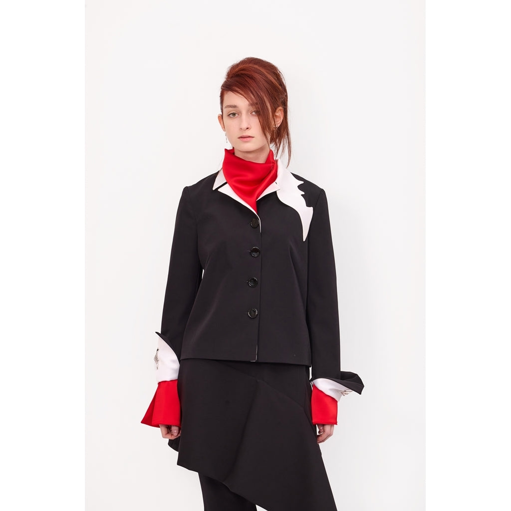 JULIA ALLERT - Asymmetric Overlay Flared Trousers | Black buy at DOORS NYC