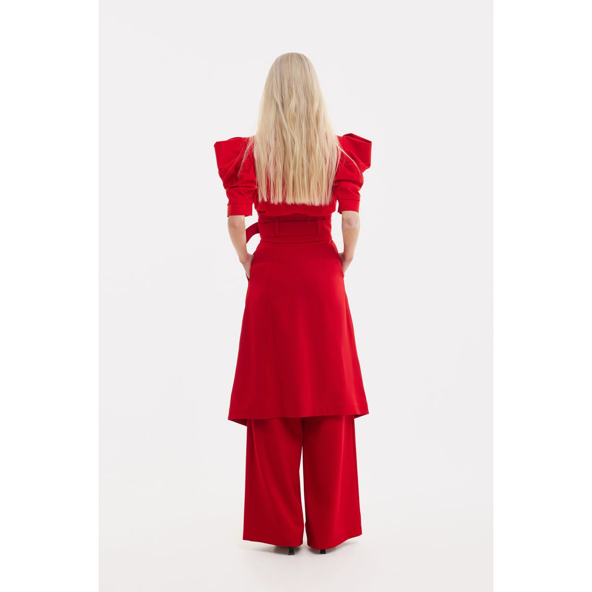 V-Neck Puff Sleeve Top - Red