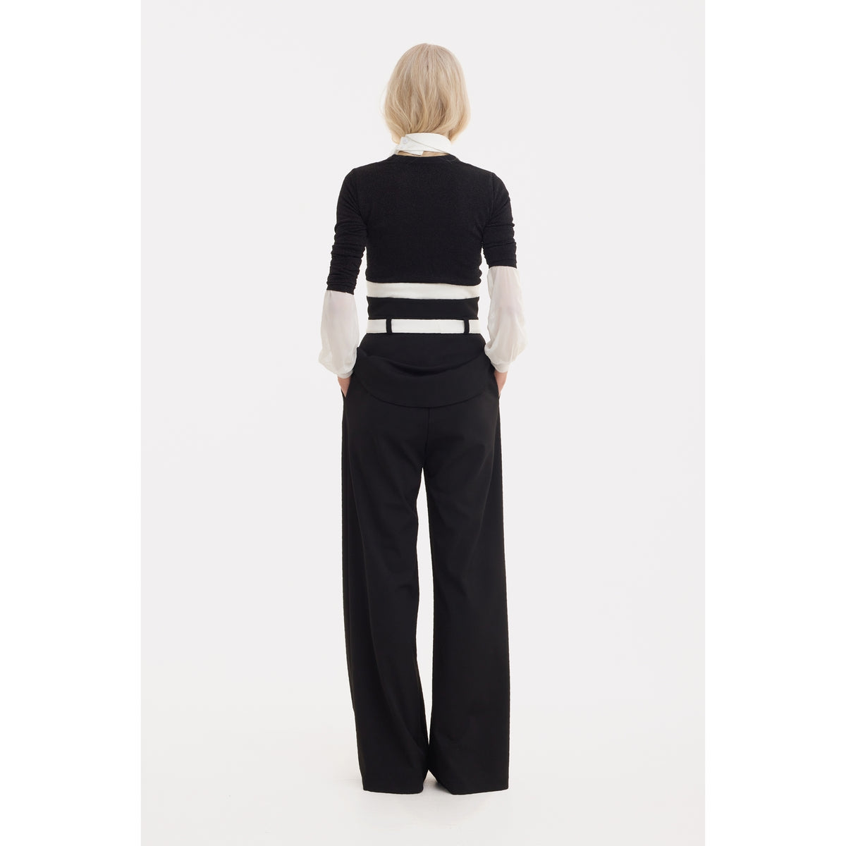 Flared Pants With Corset Waistband Black-White