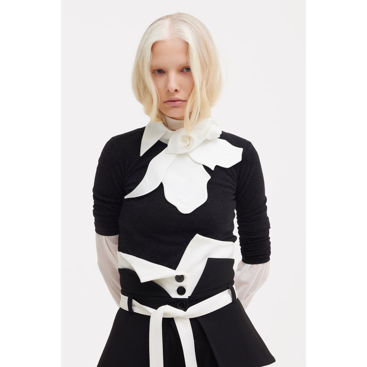 Flared Pants With Corset Waistband Black-White