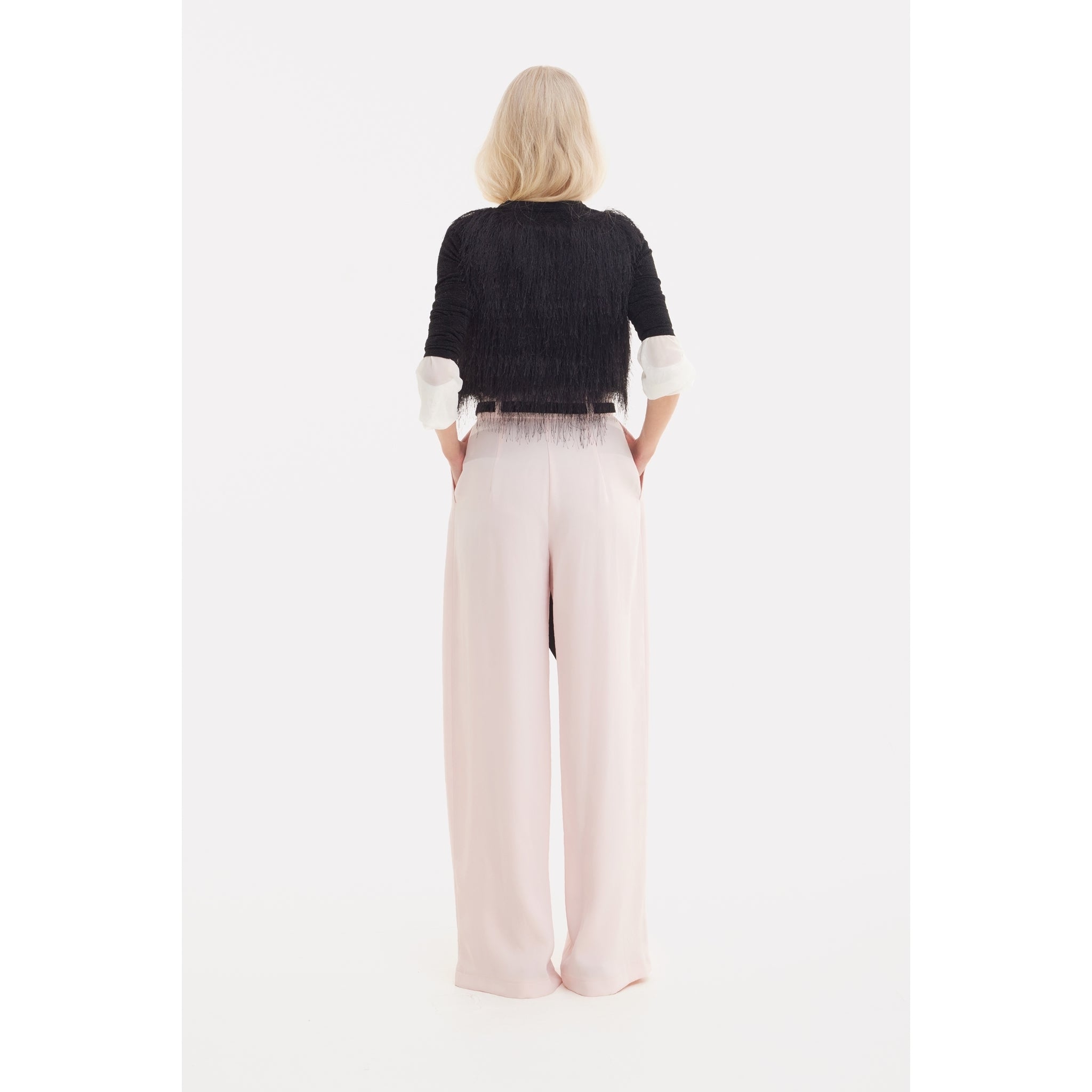 Fashion Forward Wide-Leg Pants & Contrast Belt - Pale Pink