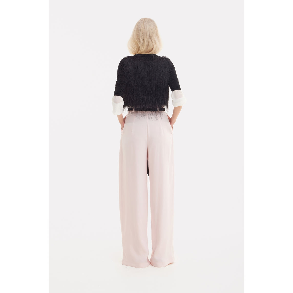 Fashion Forward Wide-Leg Pants &amp; Contrast Belt - Pale Pink