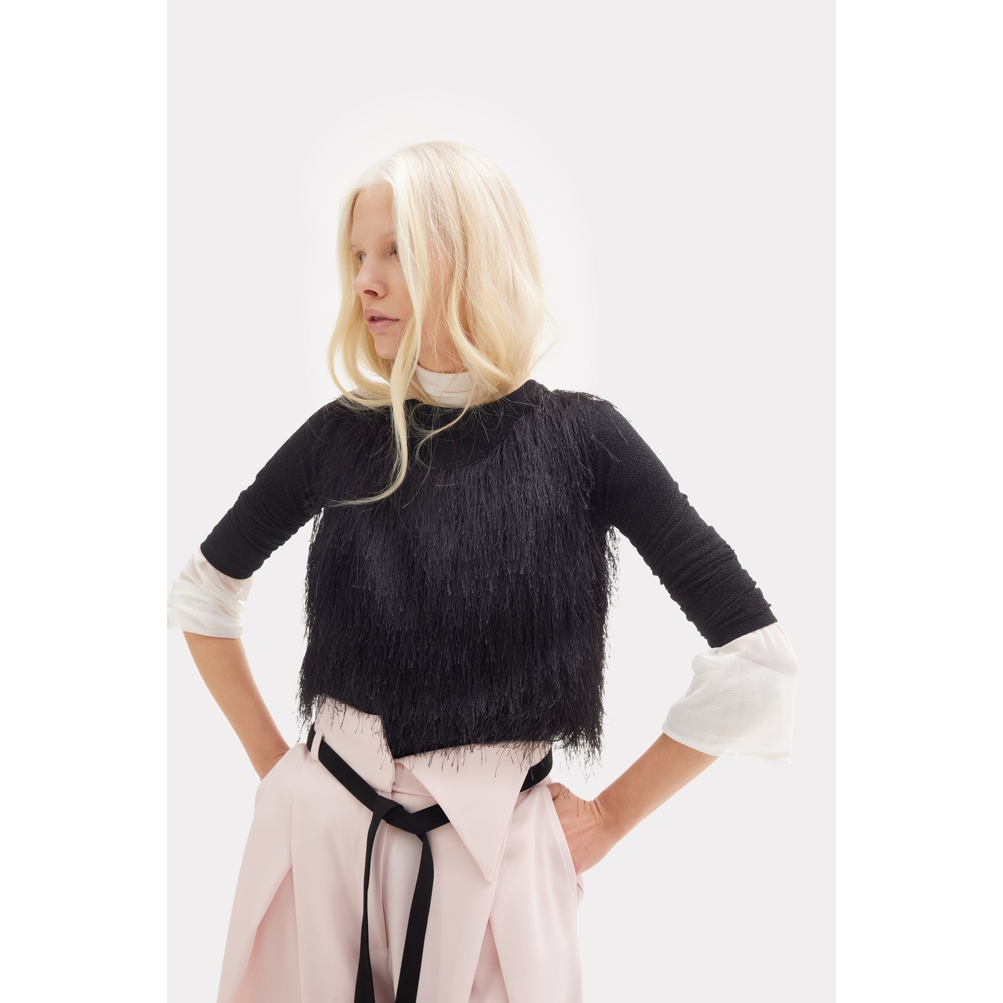 Fashion Forward Wide-Leg Pants & Contrast Belt - Pale Pink