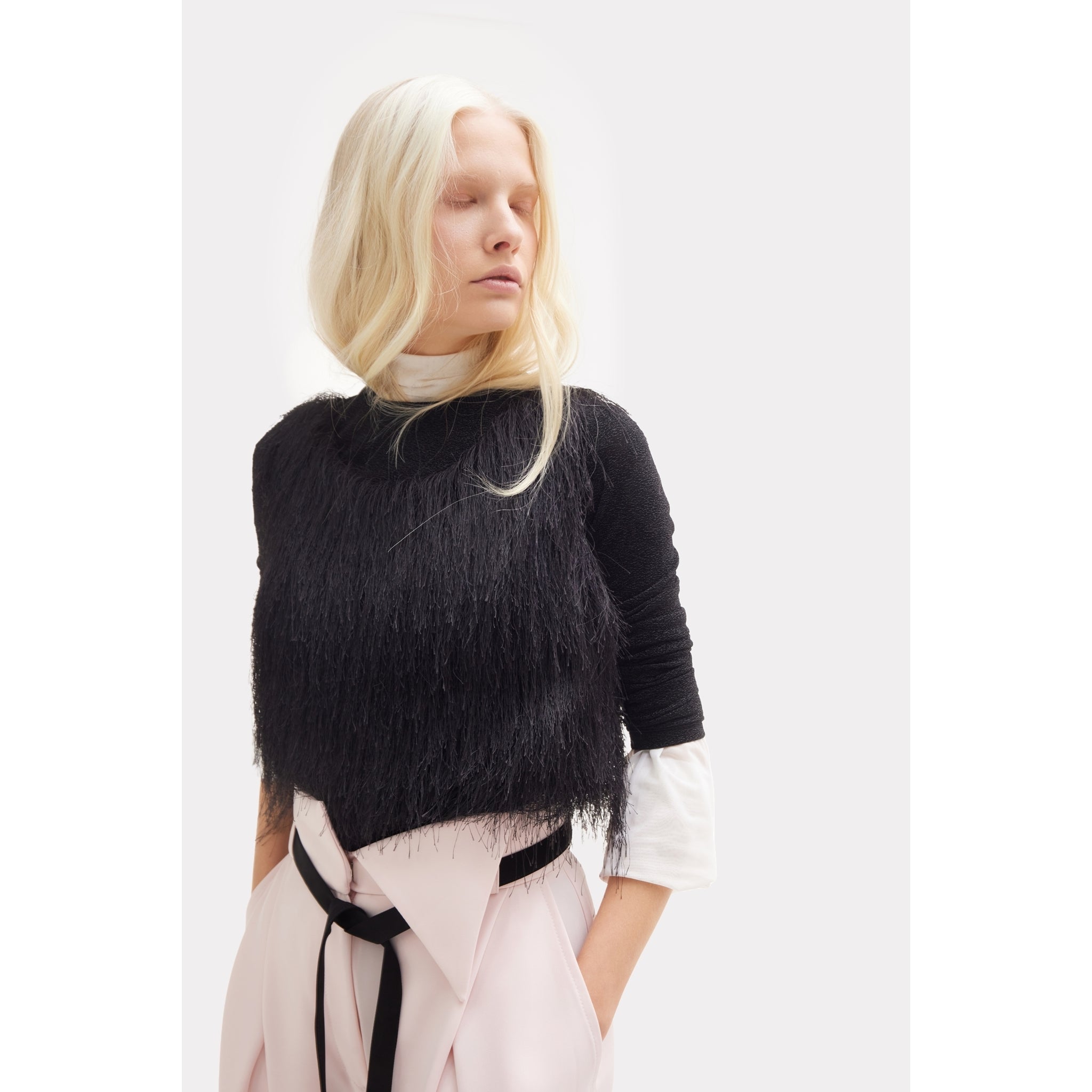 Fashion Forward Wide-Leg Pants & Contrast Belt - Pale Pink