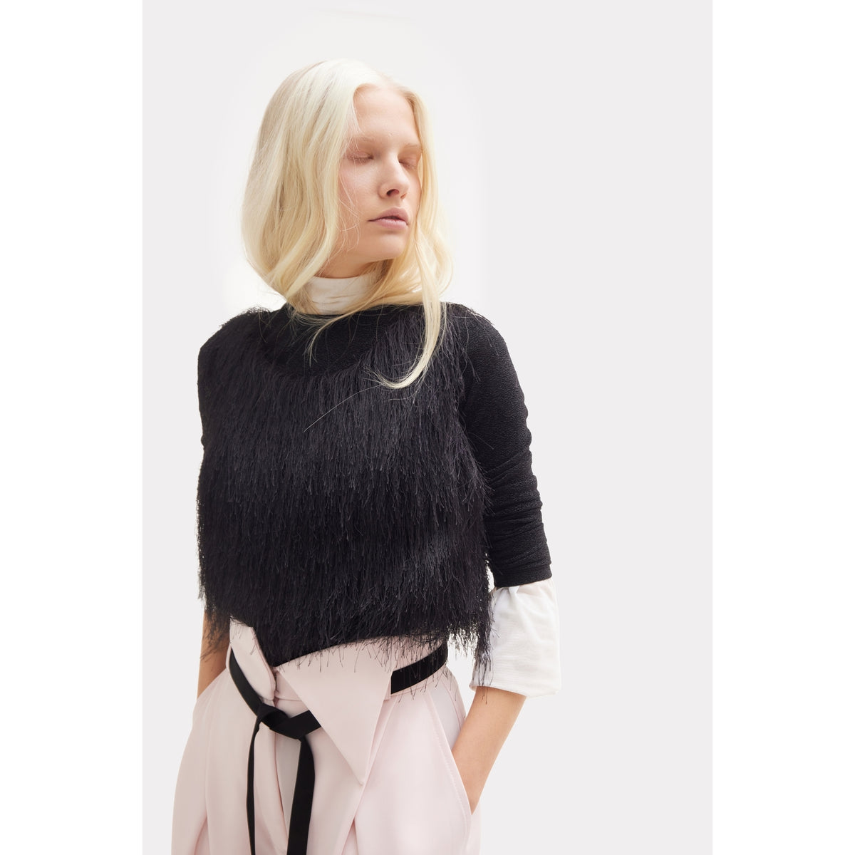 Fashion Forward Wide-Leg Pants &amp; Contrast Belt - Pale Pink