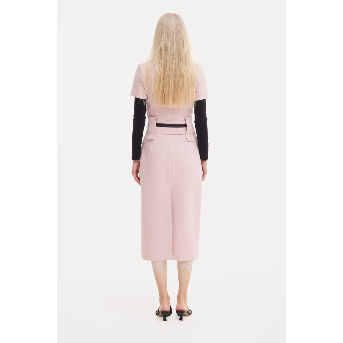 Short Sleeve Midi Dress With Belt - Blush Pink