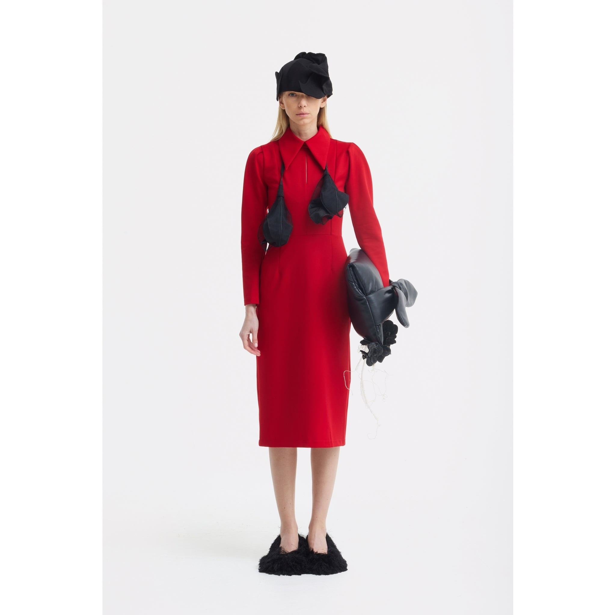 JULIA ALLERT - Long Sleeve Solid Formal Midi Dress Red | DOORS NYC JULIA ALLERT - Long Sleeve Solid Formal Midi Dress Red | DOORS NYC