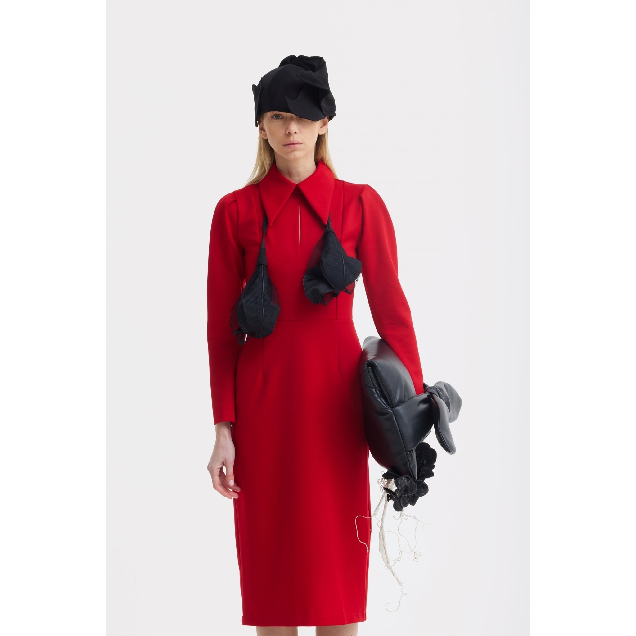 JULIA ALLERT - Long Sleeve Solid Formal Midi Dress Red | DOORS NYC JULIA ALLERT - Long Sleeve Solid Formal Midi Dress Red | DOORS NYC