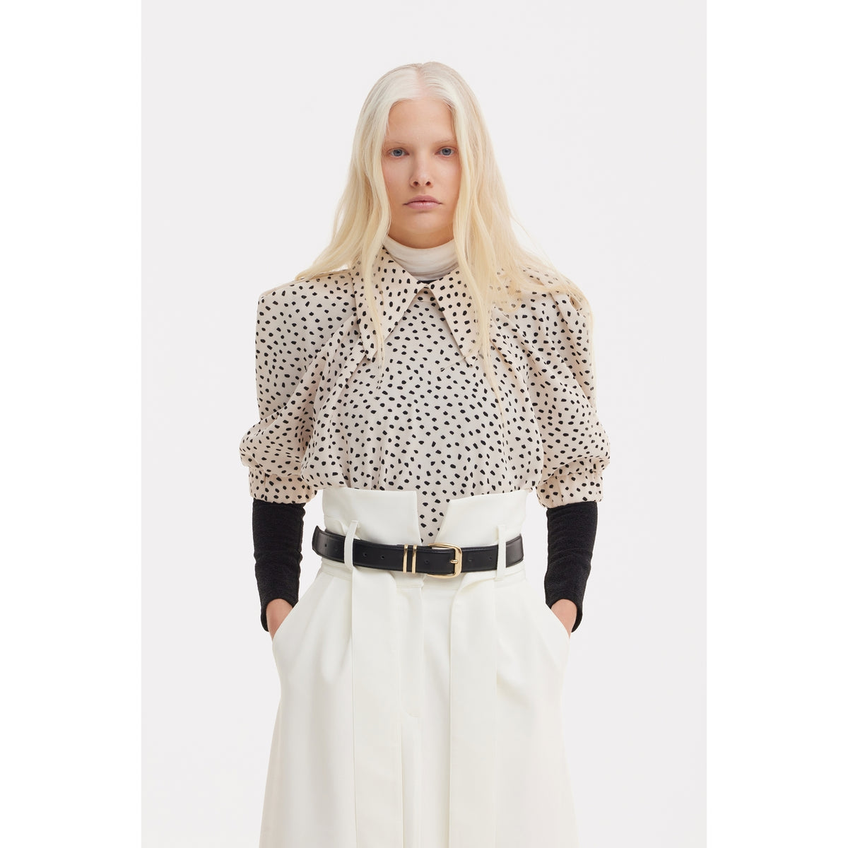 Ecru High Waist A-Line Long Skirt With Belt