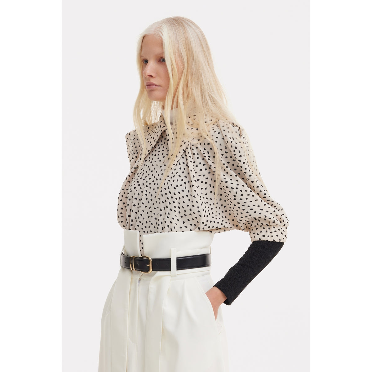 Ecru High Waist A-Line Long Skirt With Belt
