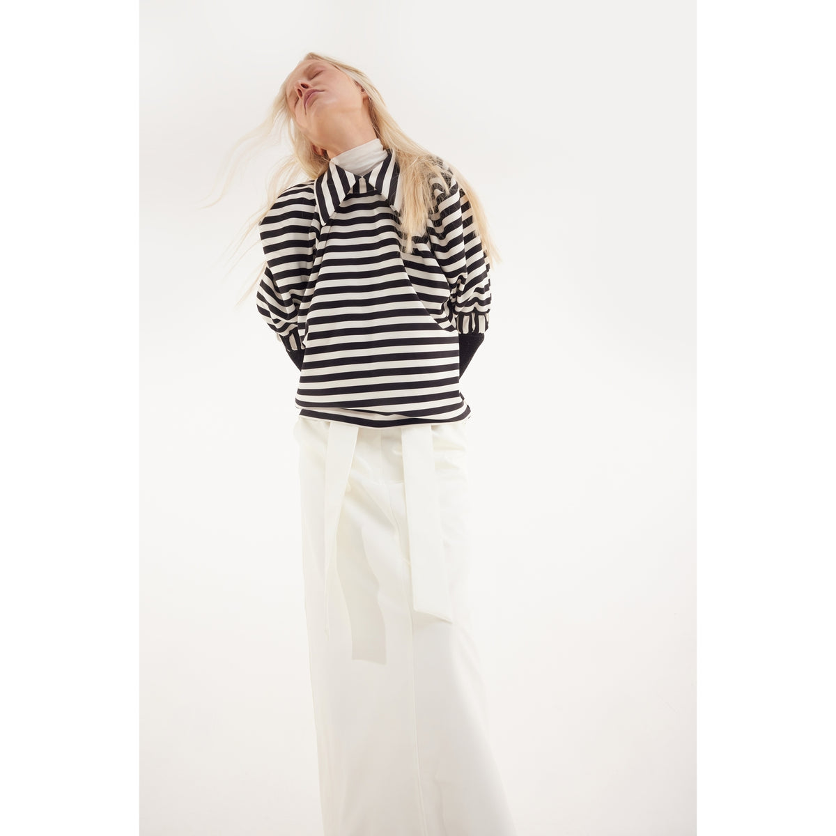 Ecru High Waist A-Line Long Skirt With Belt