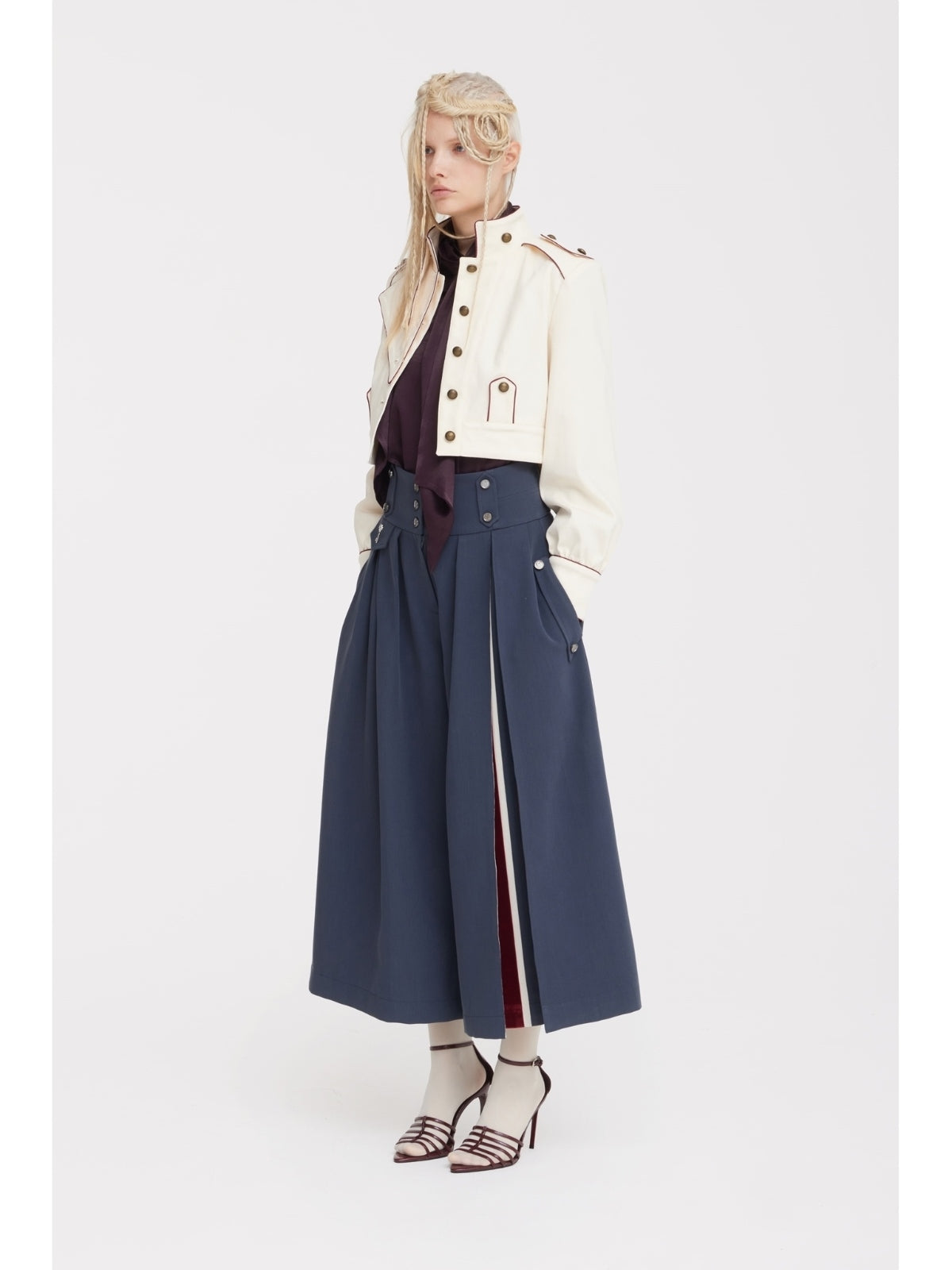 JULIA ALLERT ivory piped denim jacket, styled outfit, buy at DOORS NYC