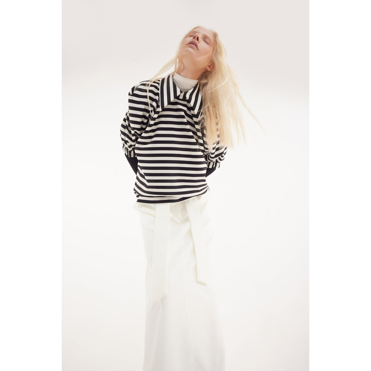 Ecru High Waist A-Line Long Skirt With Belt