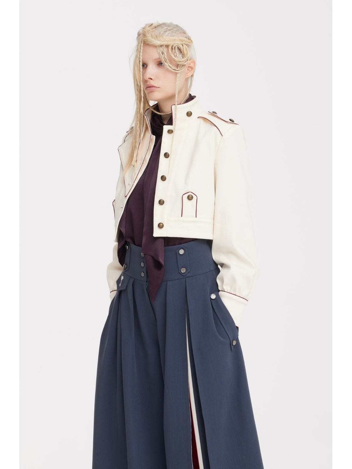 JULIA ALLERT ivory designer cropped jacket, women's denim outerwear, buy at DOORS NYC