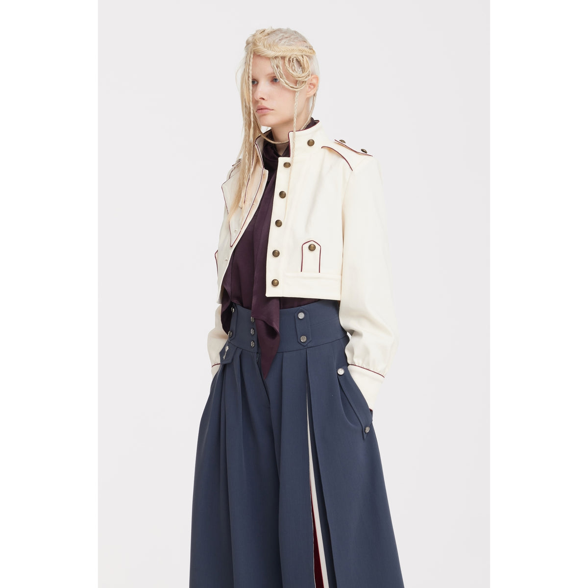 JULIA ALLERT blue grey culottes, side view, women's designer trousers, buy at DOORS NYC