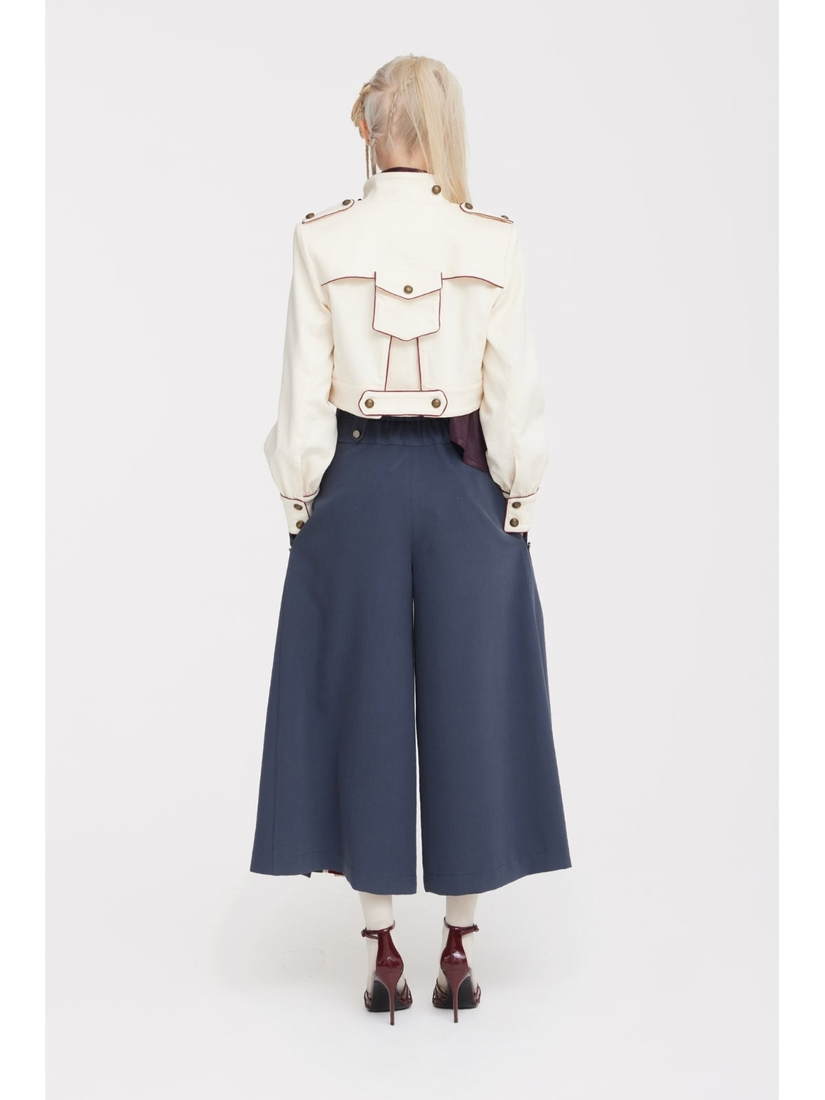 JULIA ALLERT ivory cropped denim jacket, close-up detail, buy at DOORS NYC