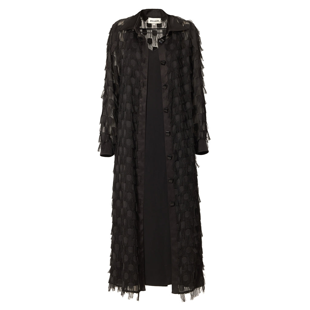 JULIA ALLERT - Slip Dress With Sheer Cape | Black, buy at doors.nyc