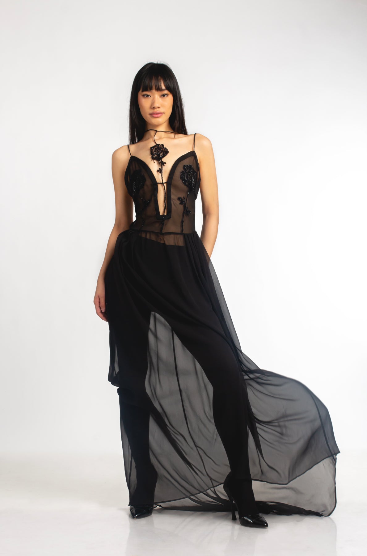 ELSA NILAJ - Rose Embroidered Maxi Dress | at DOORS NYC L ELSA NILAJ - Rose Embroidered Maxi Dress | at DOORS NYC L