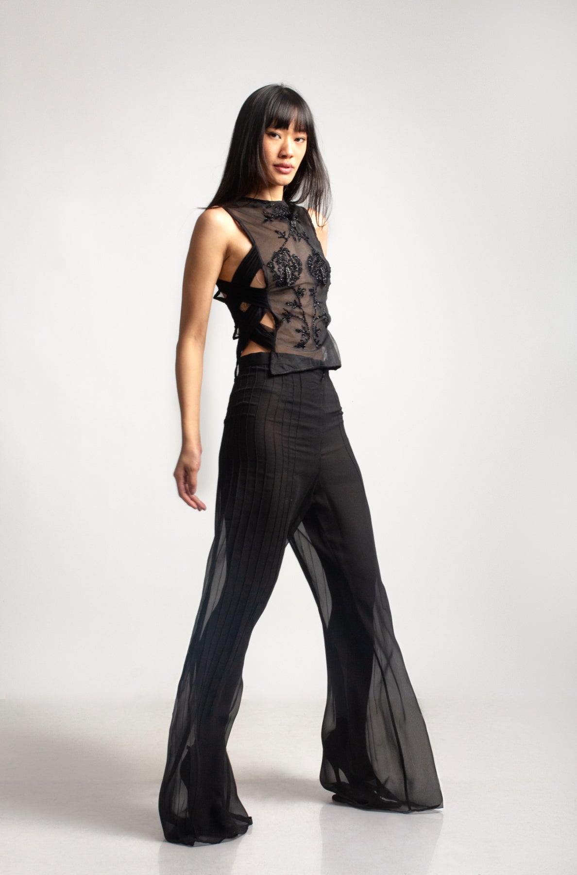 ELSA NILAJ - Sheer Pin Tuck Trousers, buy at DOORS NYC
