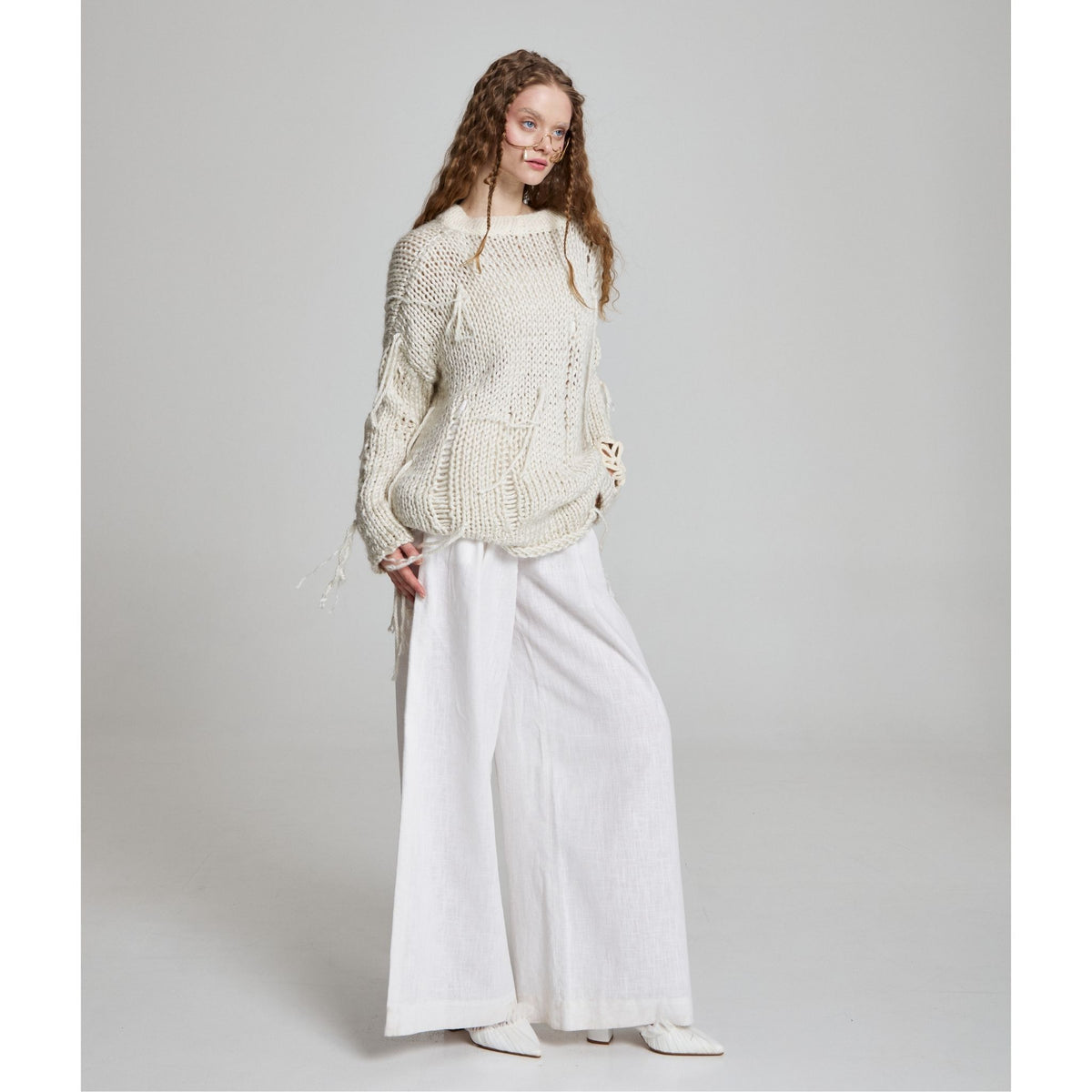 Moonbloom Knit Sweater in Grey White