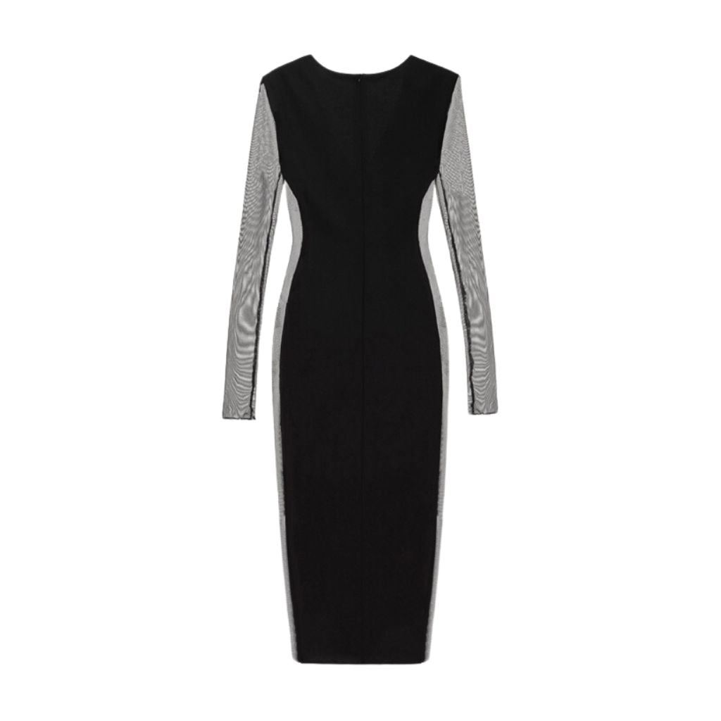 black dress with sheer side panels Jasz Couture