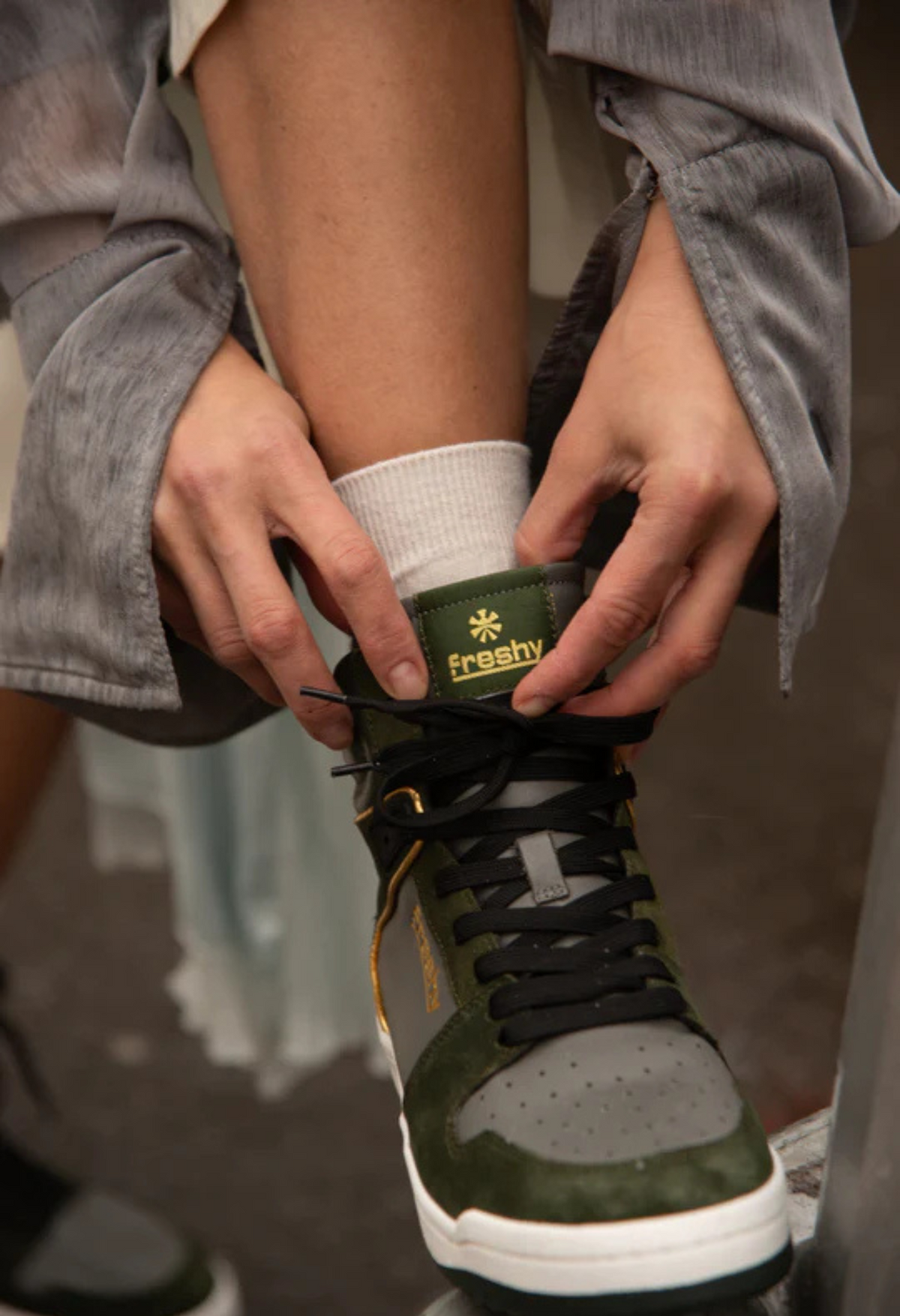 FRESHY - Bounce High-Top Sneakers Olive Green, buy at DOORS NYC