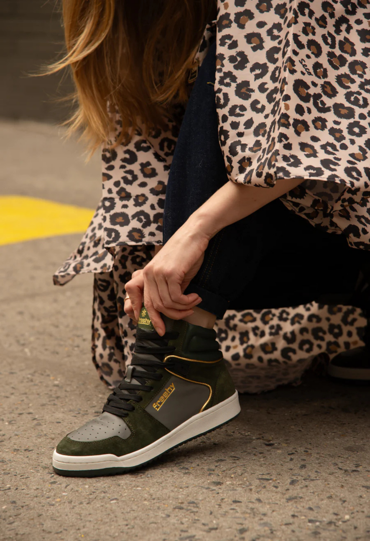 FRESHY - Bounce High-Top Sneakers Olive Green, buy at DOORS NYC