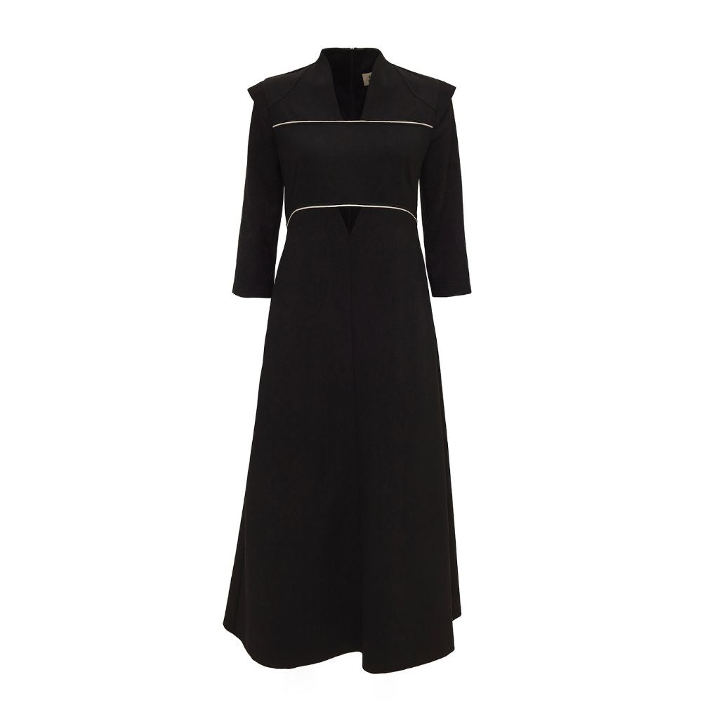 V-Neck Longsleeve Midi Dress Black | PR Sample