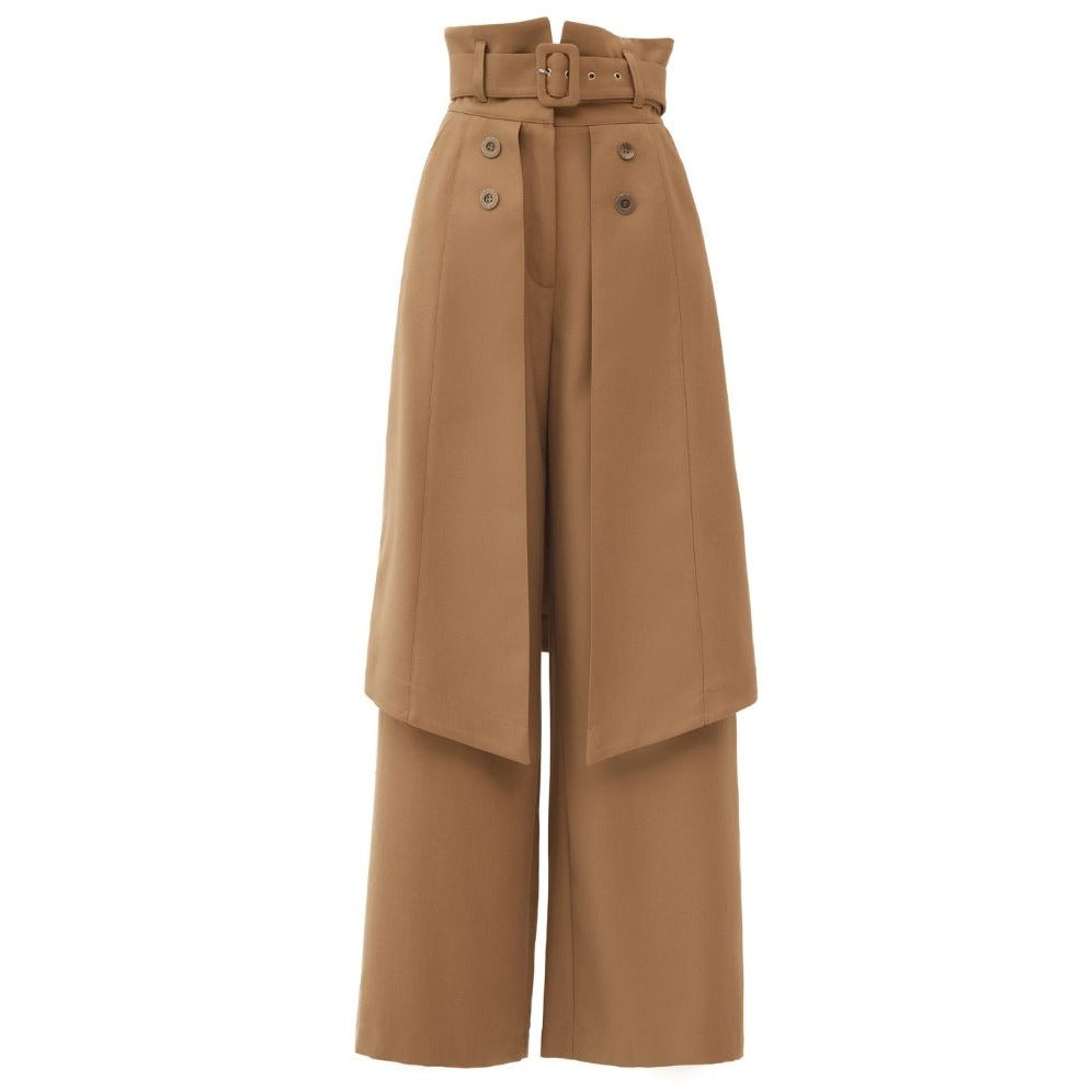 JULIA ALLERT - Wide Leg Trousers With Skirt Overlay Tan | PR Sample, buy at DOORS NYC
