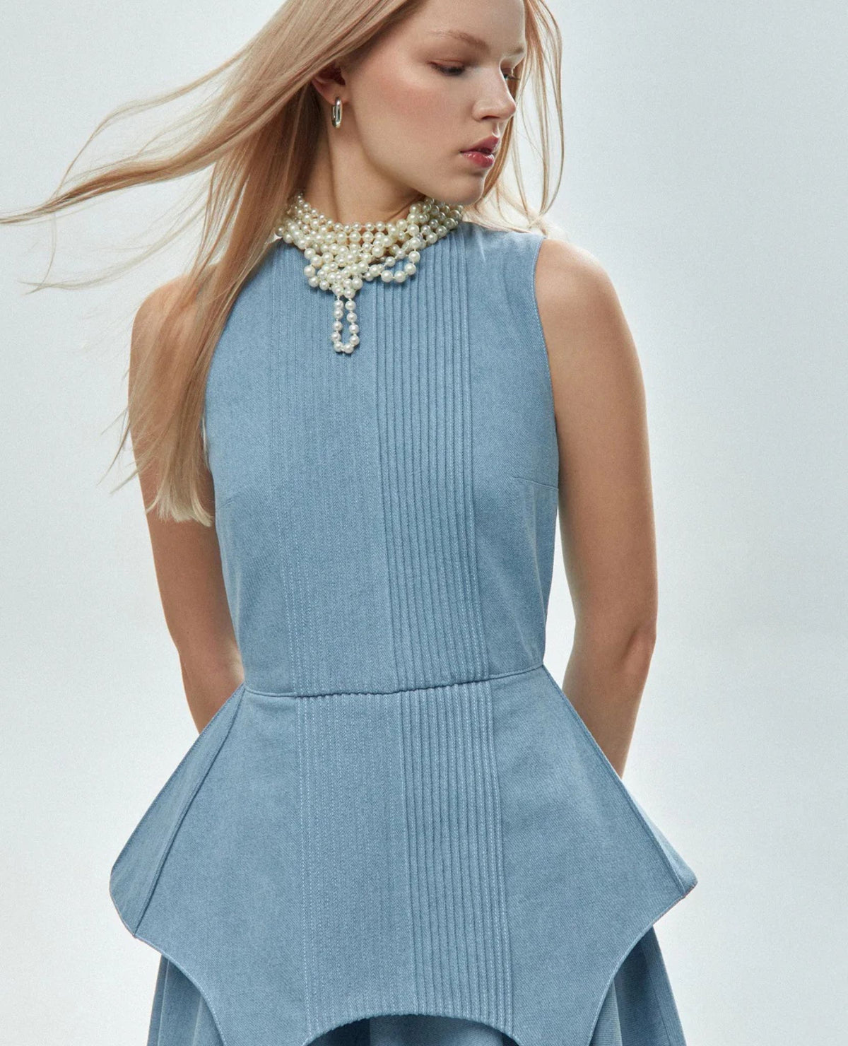 GURANDA -Structured Peplum Denim Maxi Dress | Doors NYC GURANDA -Structured Peplum Denim Maxi Dress | Doors NYC