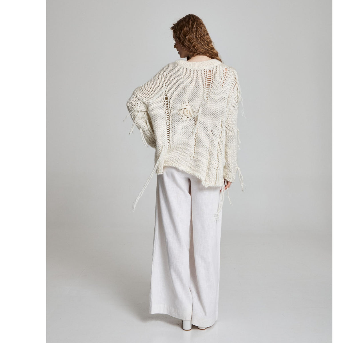 Moonbloom Knit Sweater in Grey White