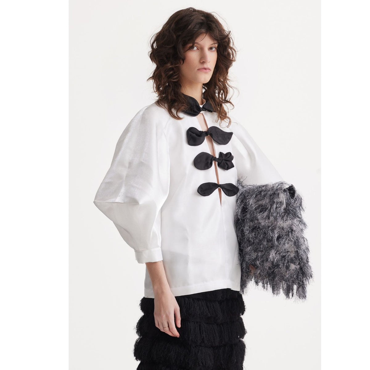 Evening Textured Fringe Bermuda Shorts | Black