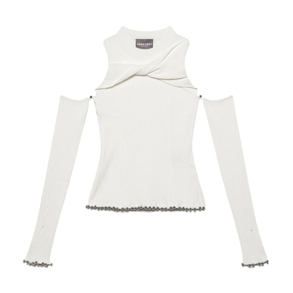 FAUX FUR HARNESS TOP WITH MESH SLEEVES - Ivory - PRIVATE POLICY