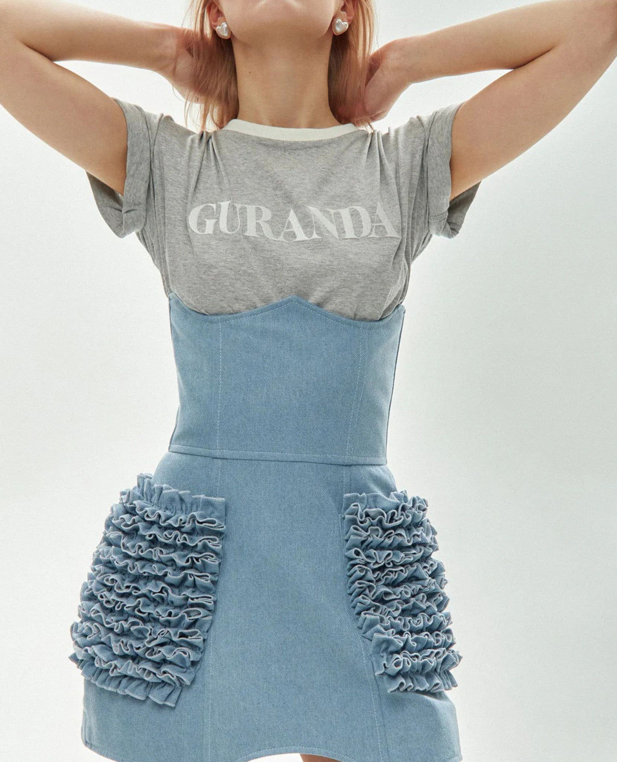 GURANDA - Ruffled Corset Denim Skirt, buy at DOORS NYC