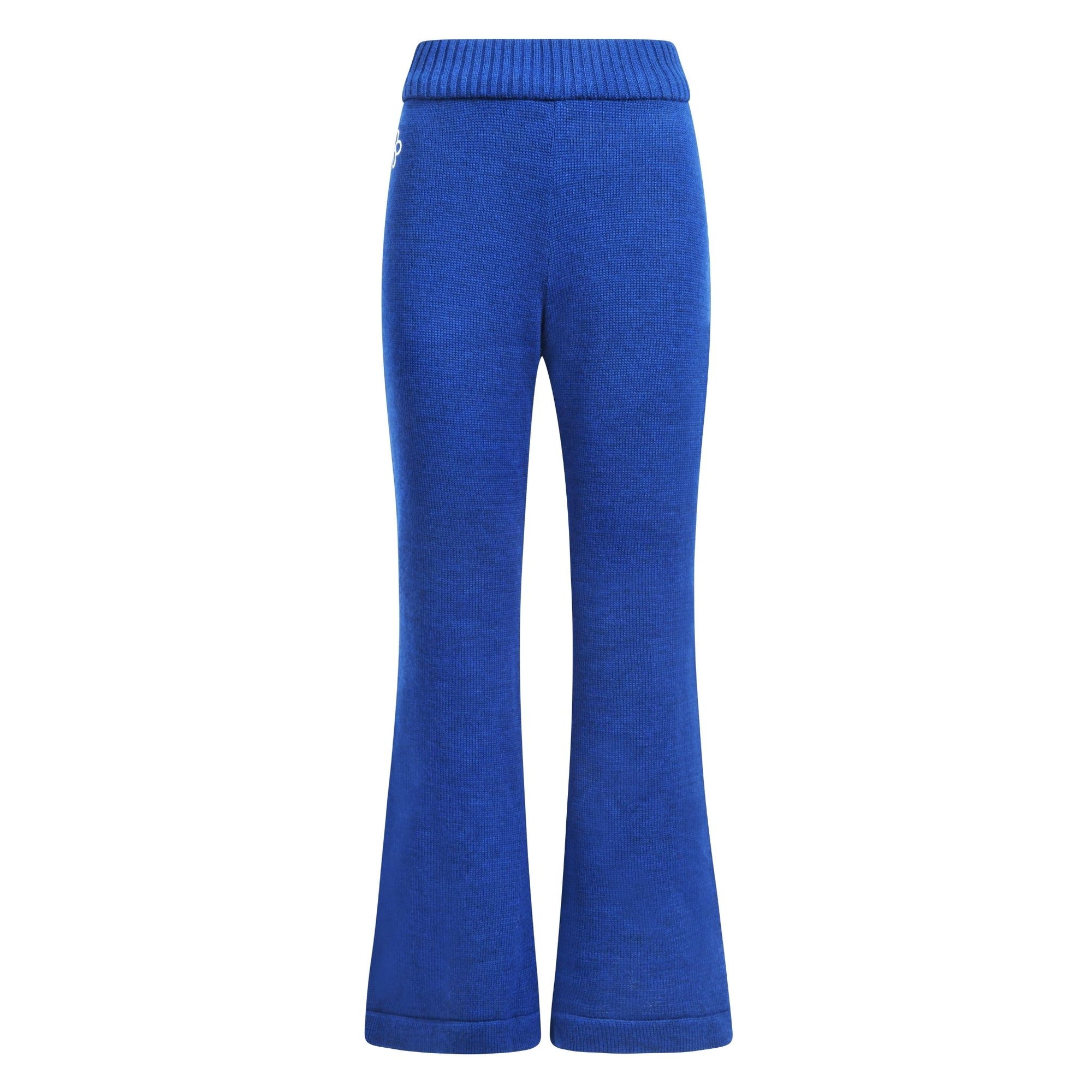 Blue flared pants on a white background