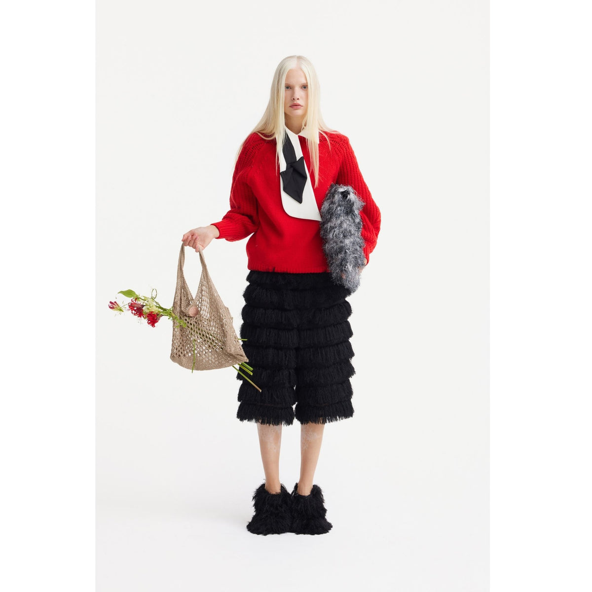 Evening Textured Fringe Bermuda Shorts | Black