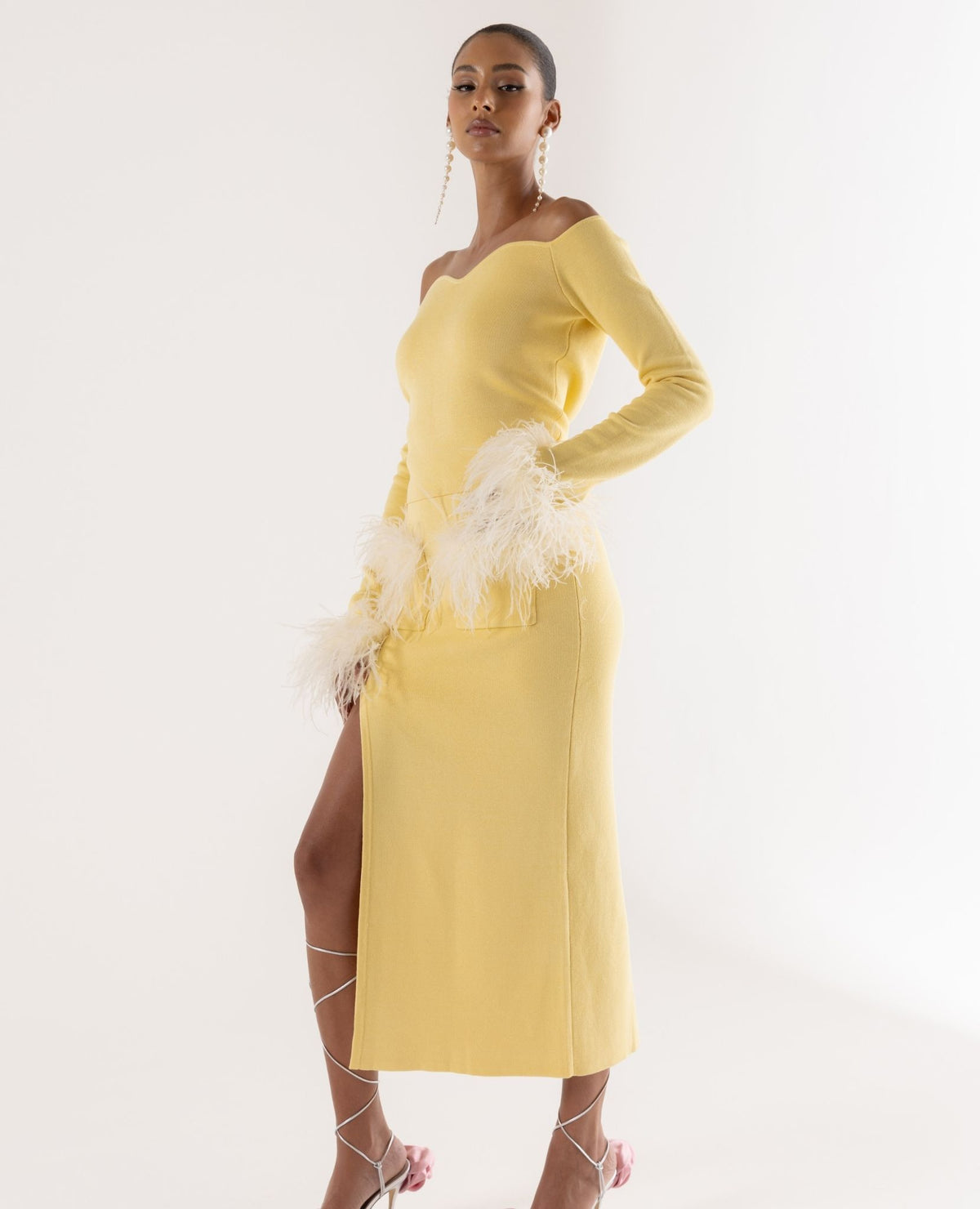 ANDREEVA - Butter Yellow Vanilla Knit Skirt With Feathers, buy at DOORS NYC