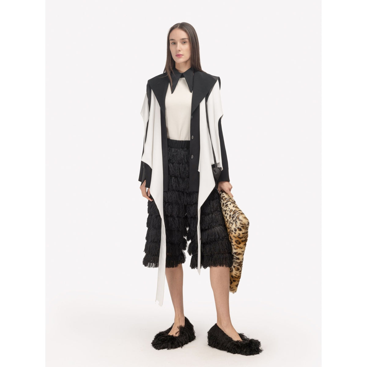 Evening Textured Fringe Bermuda Shorts | Black