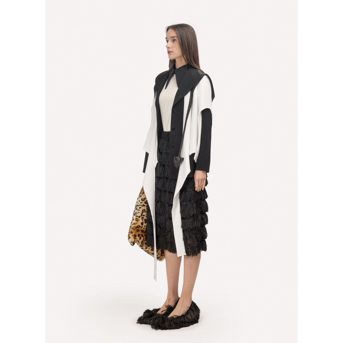 Evening Textured Fringe Bermuda Shorts | Black